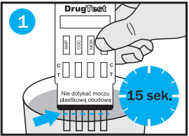 Badanie na narkotyki Multi - zanurzanie pasków testowych w próbce moczu